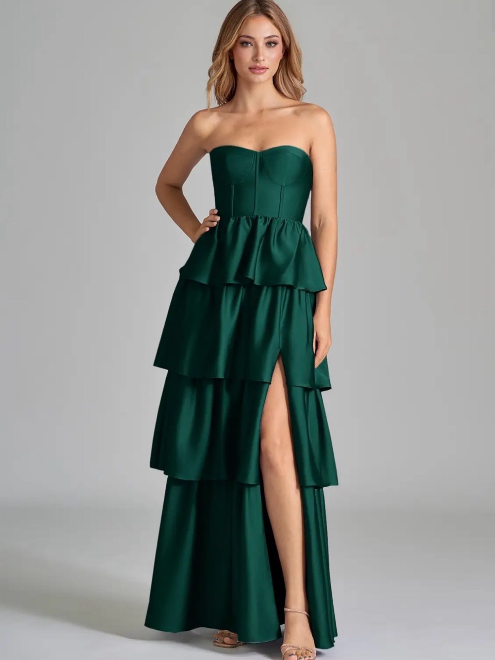 Azazie Emerald Strapless Tiered Maxi Gown - Picture 12 of 14